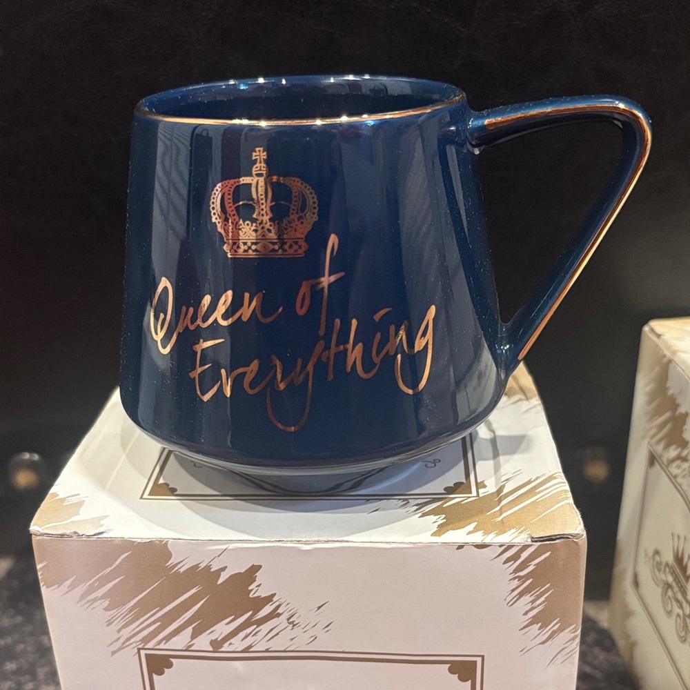 Navy Blue Ceramic Mug with Gold Accents